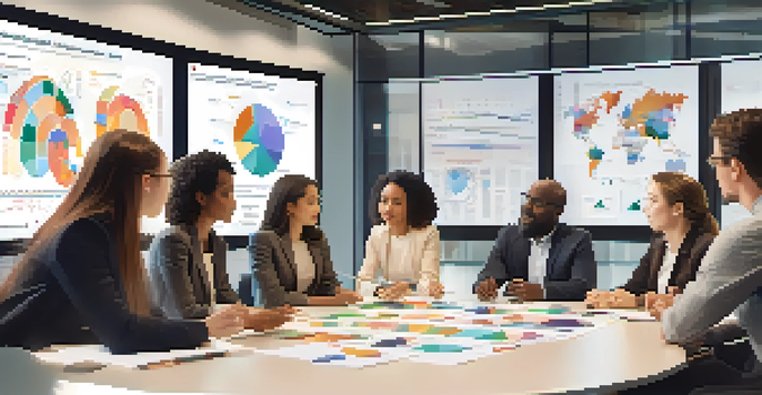 A diverse group of professionals collaborating in a conference room, sharing ideas and discussing strategies.