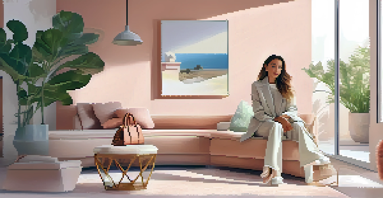 Fashion influencer showcasing a handbag in a sunlit room.