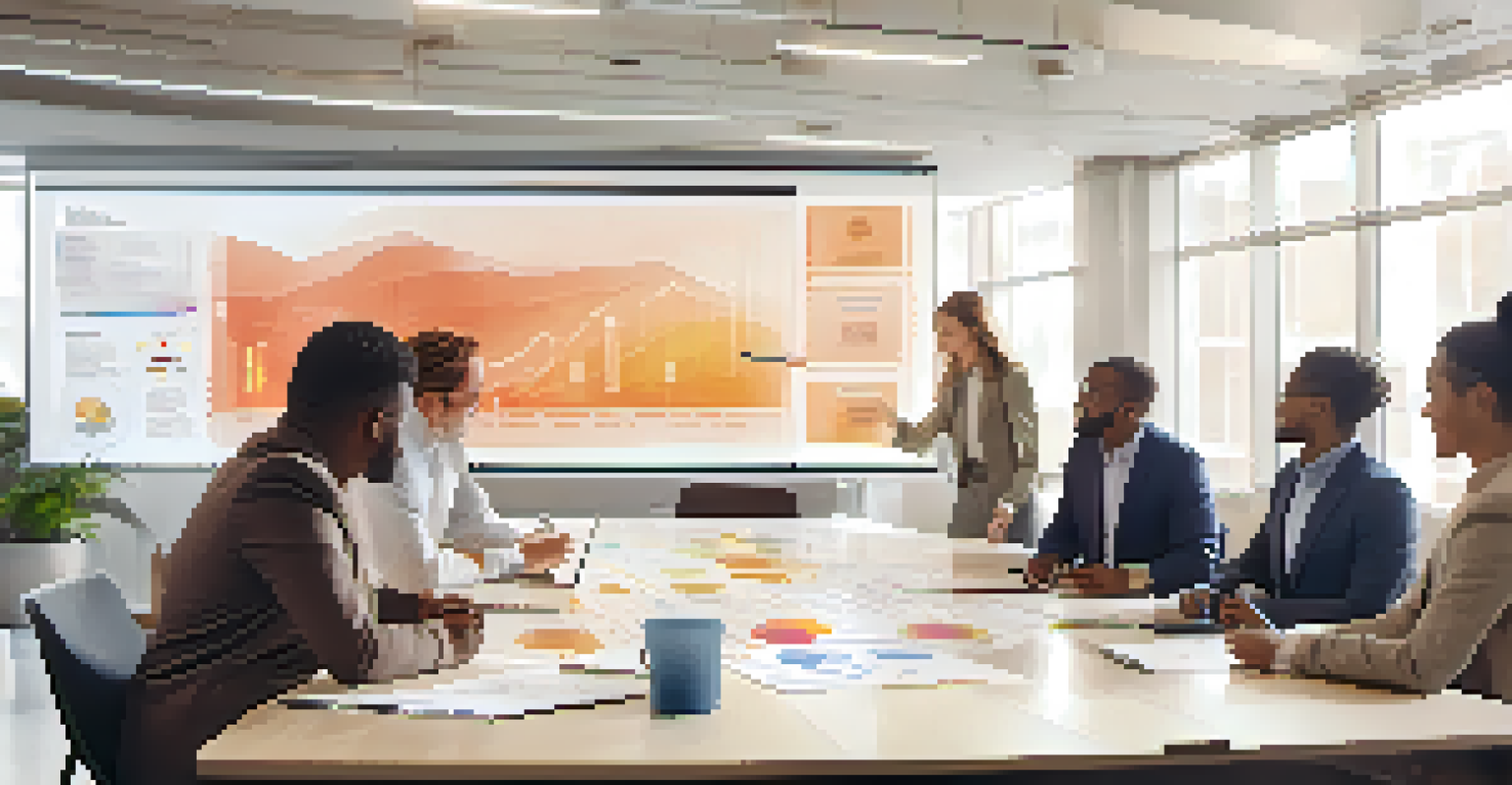 A group of employees from various backgrounds collaborating in a bright conference room filled with brainstorming materials.