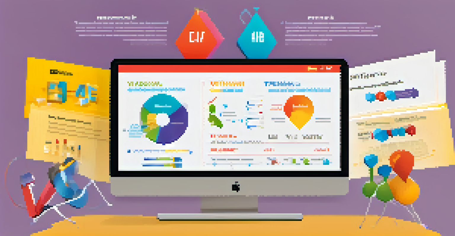 An infographic illustrating the A/B testing process with two marketing assets labeled 'Version A' and 'Version B', showcasing performance metrics like click-through rates.