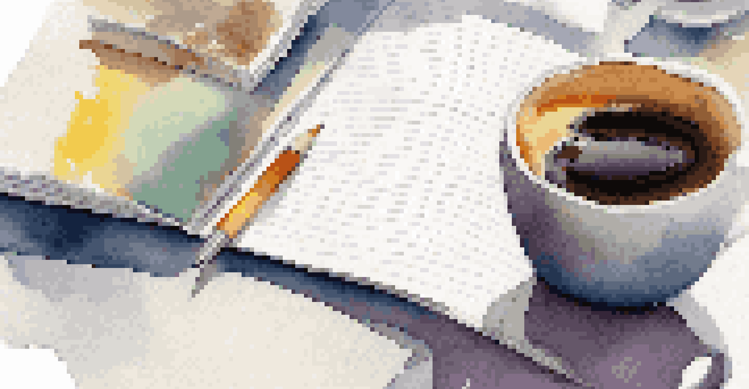 A close-up view of a participant writing in a journal, with colorful stationery and a warm cup of coffee nearby, emphasizing self-reflection.