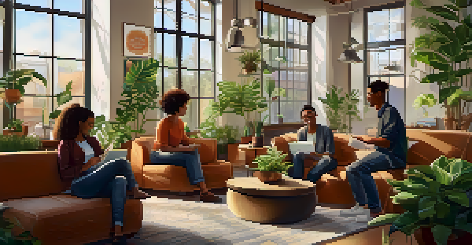 An inviting lounge area in a workplace where employees of different backgrounds are socializing and enjoying their time together.