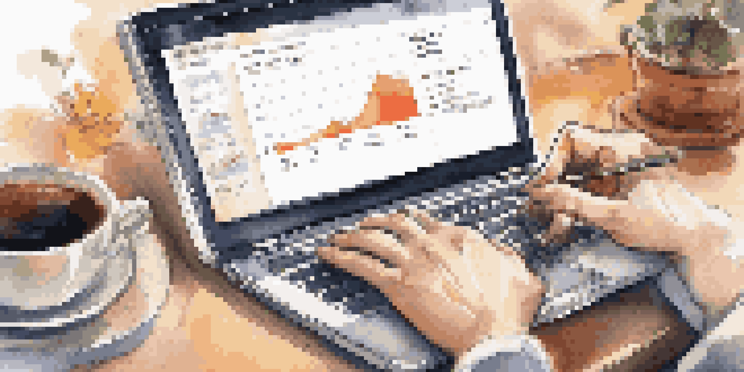 Close-up of hands typing on a laptop displaying CRM software with customer analytics.