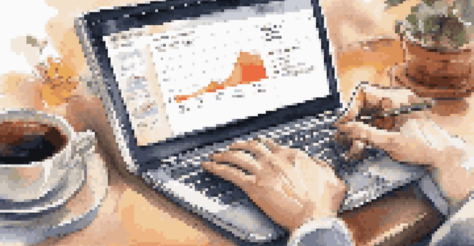 Close-up of hands typing on a laptop displaying CRM software with customer analytics.