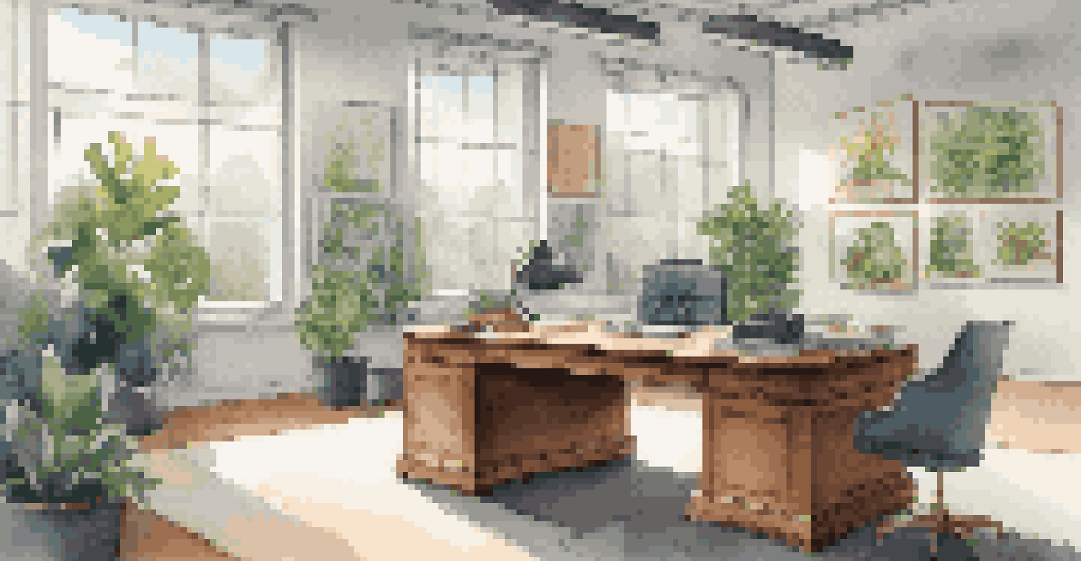 A modern office interior with a desk, computer, and natural light, showcasing a professional atmosphere.