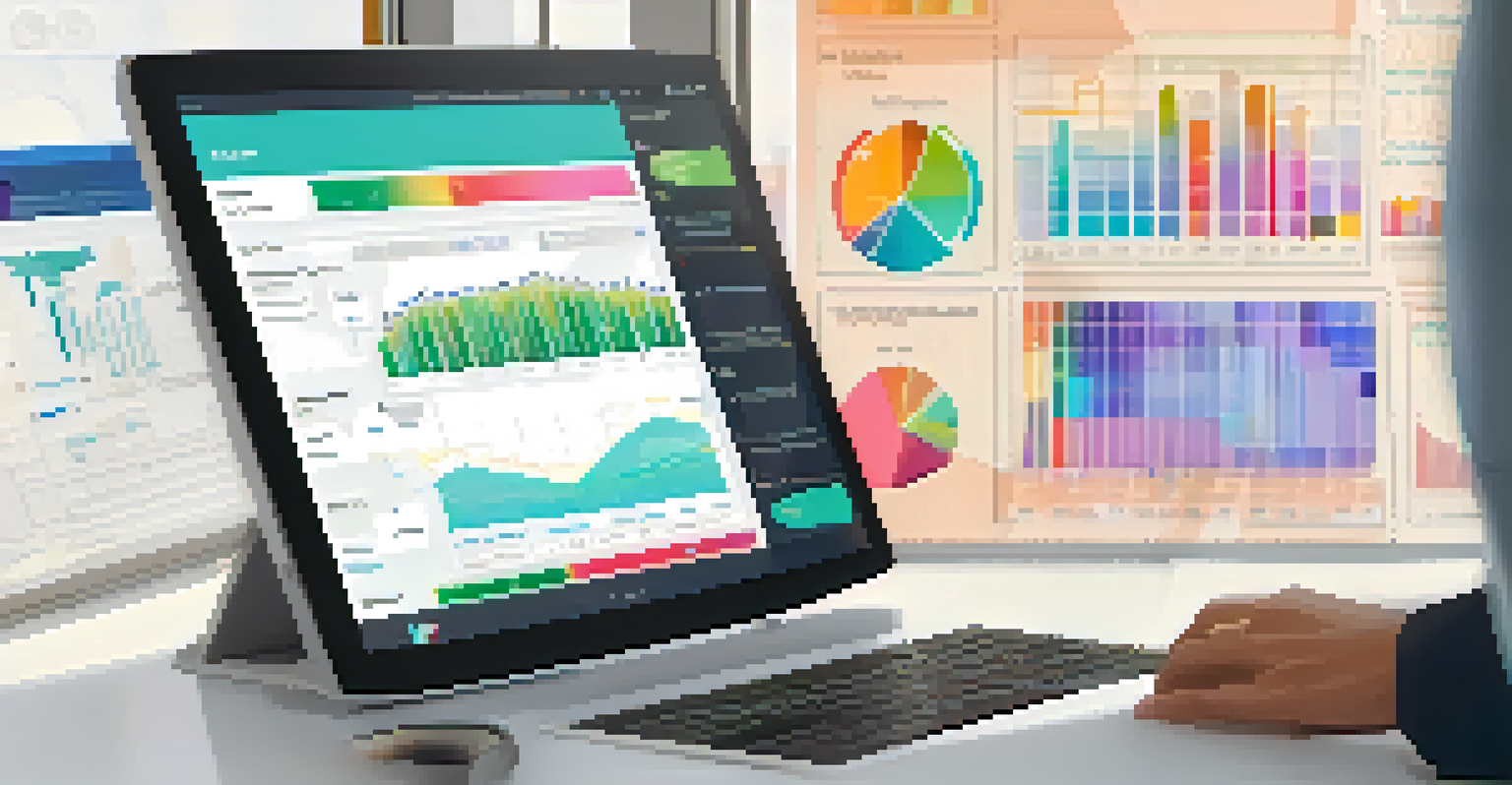 A person interacting with a touchscreen displaying colorful data insights in Looker, set in a cozy workspace.