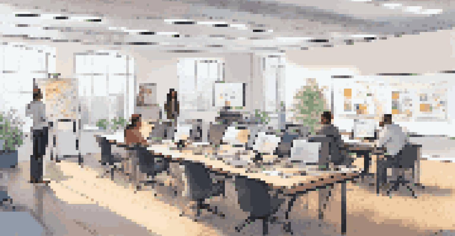 A team of nonprofit staff members participating in a workshop about blockchain technology in a bright, natural-lit office space.