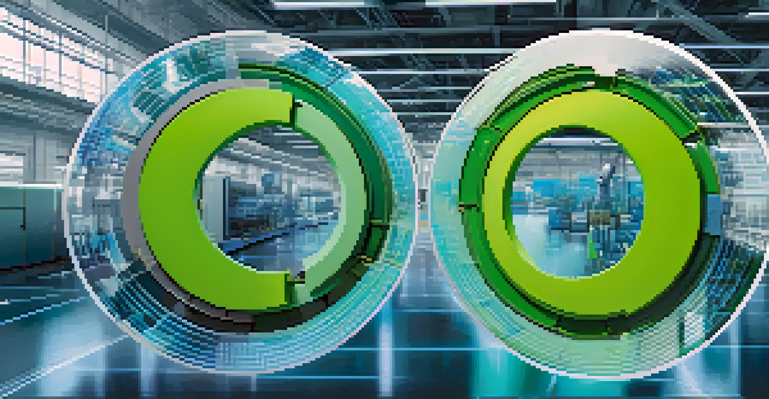 An abstract image illustrating digital twin technology with circles representing a physical plant and a virtual simulation.