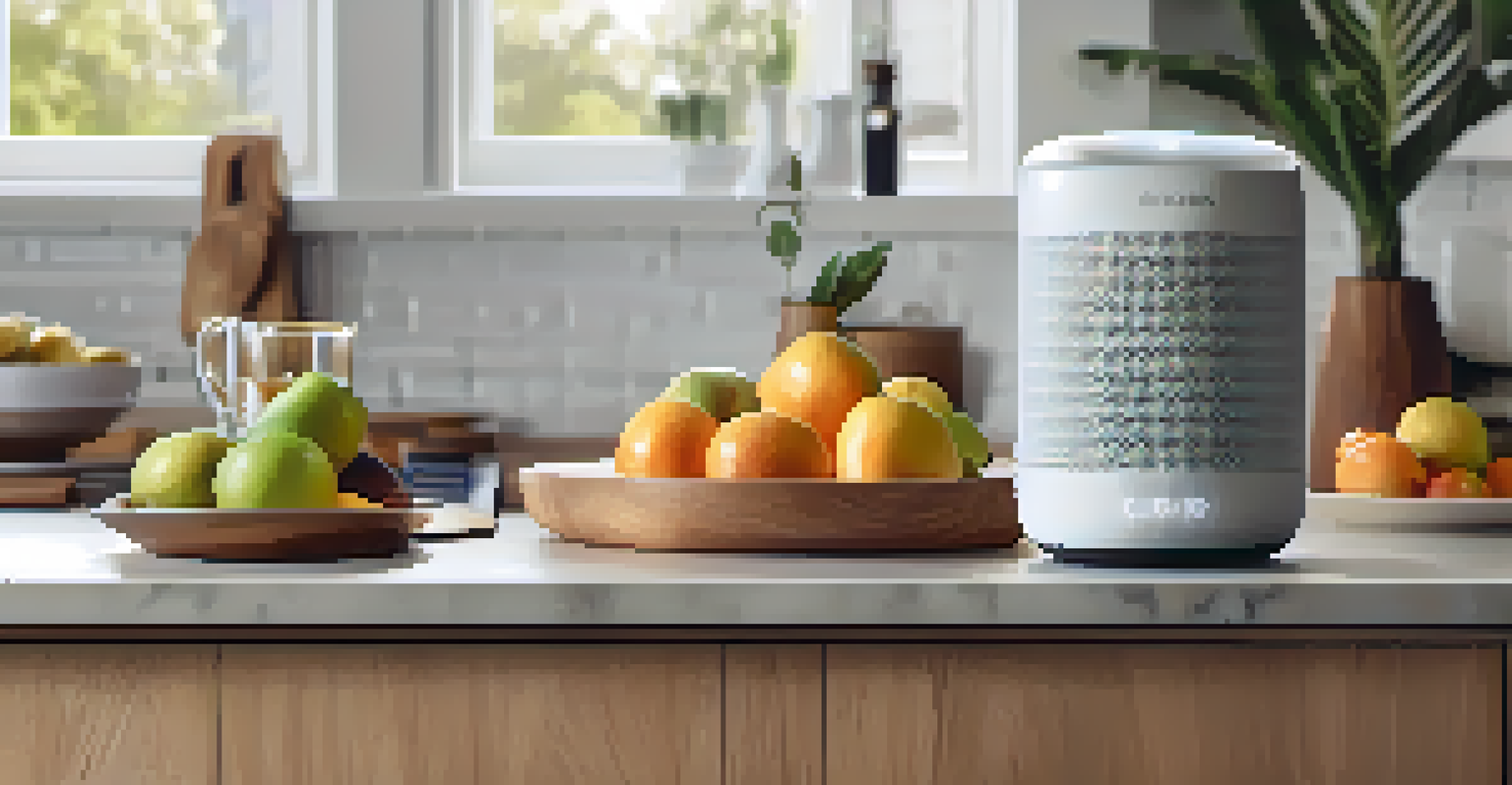 Close-up of smart home devices in a cozy kitchen setting.