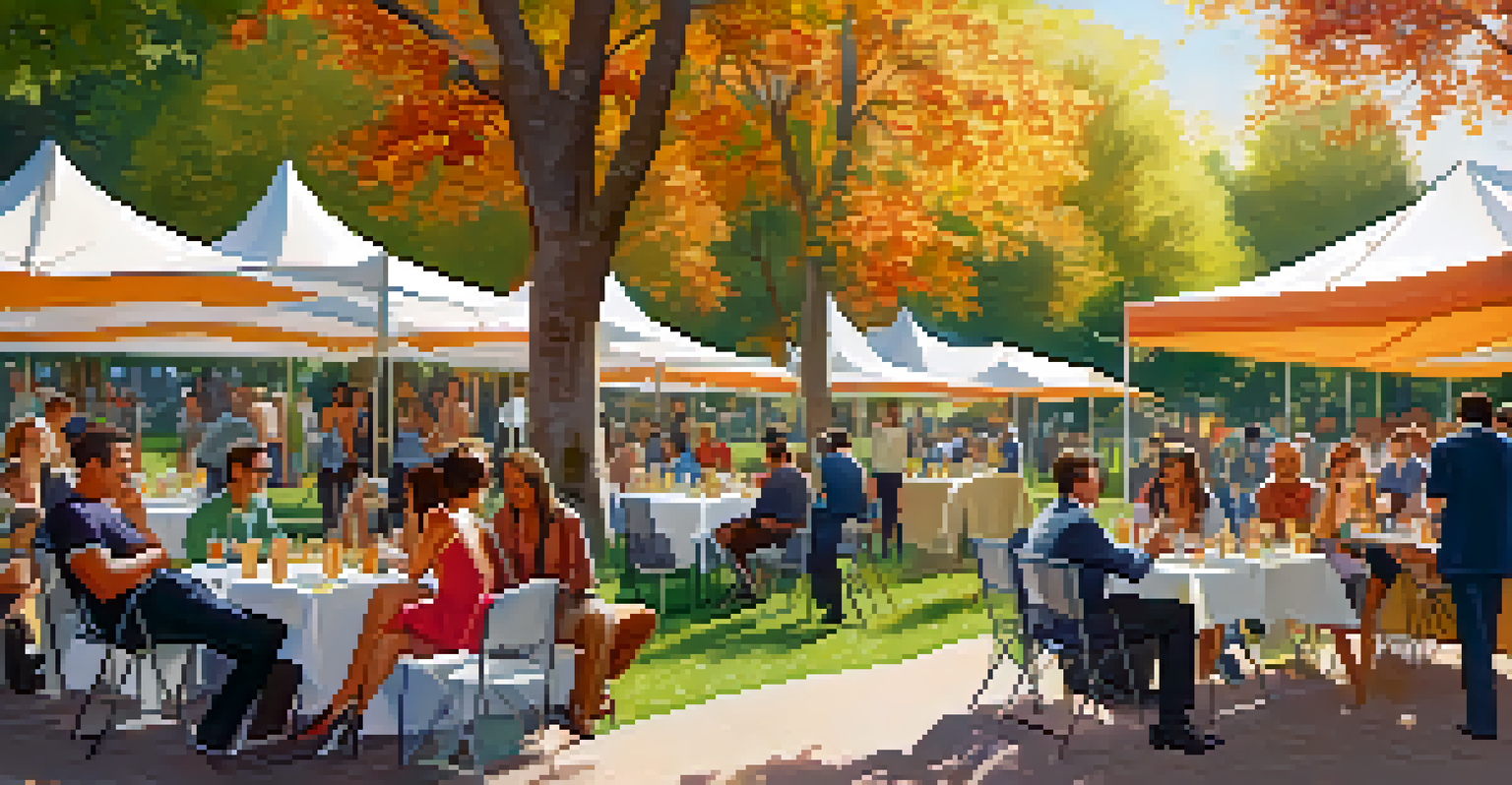 A casual outdoor networking event in a park, featuring diverse professionals socializing and sharing experiences.