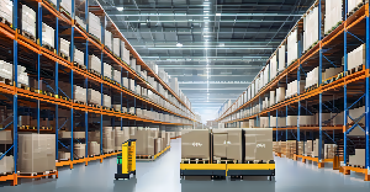 A smart warehouse with automated systems and real-time data analytics on display, representing efficiency.