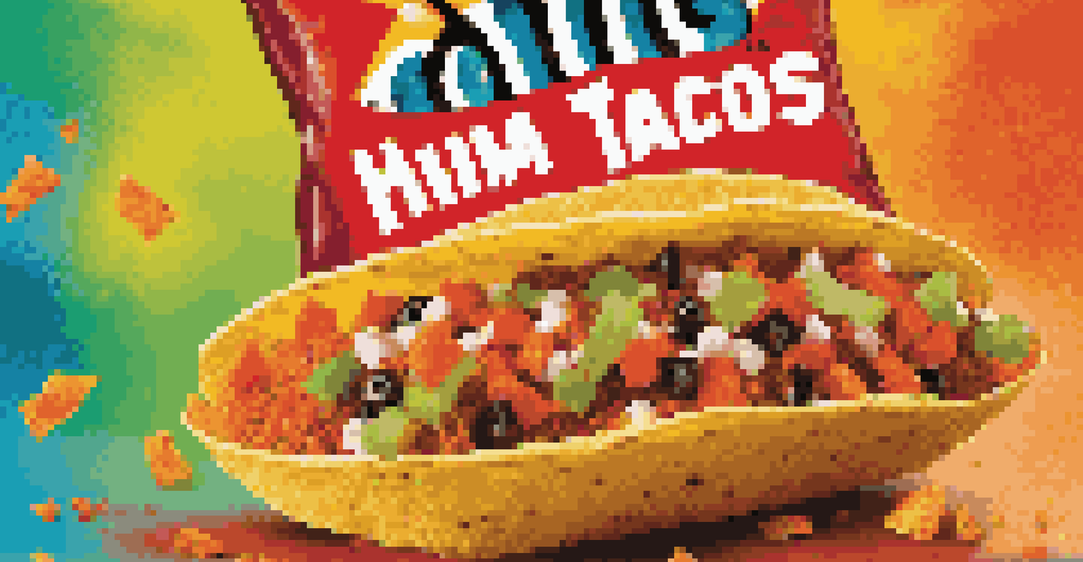 A promotional poster featuring Doritos Locos Tacos with colorful ingredients and bold typography.