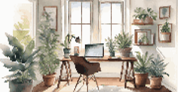 A clean and organized modern workspace with a laptop, notebooks, and a cup of coffee, bathed in soft natural light.