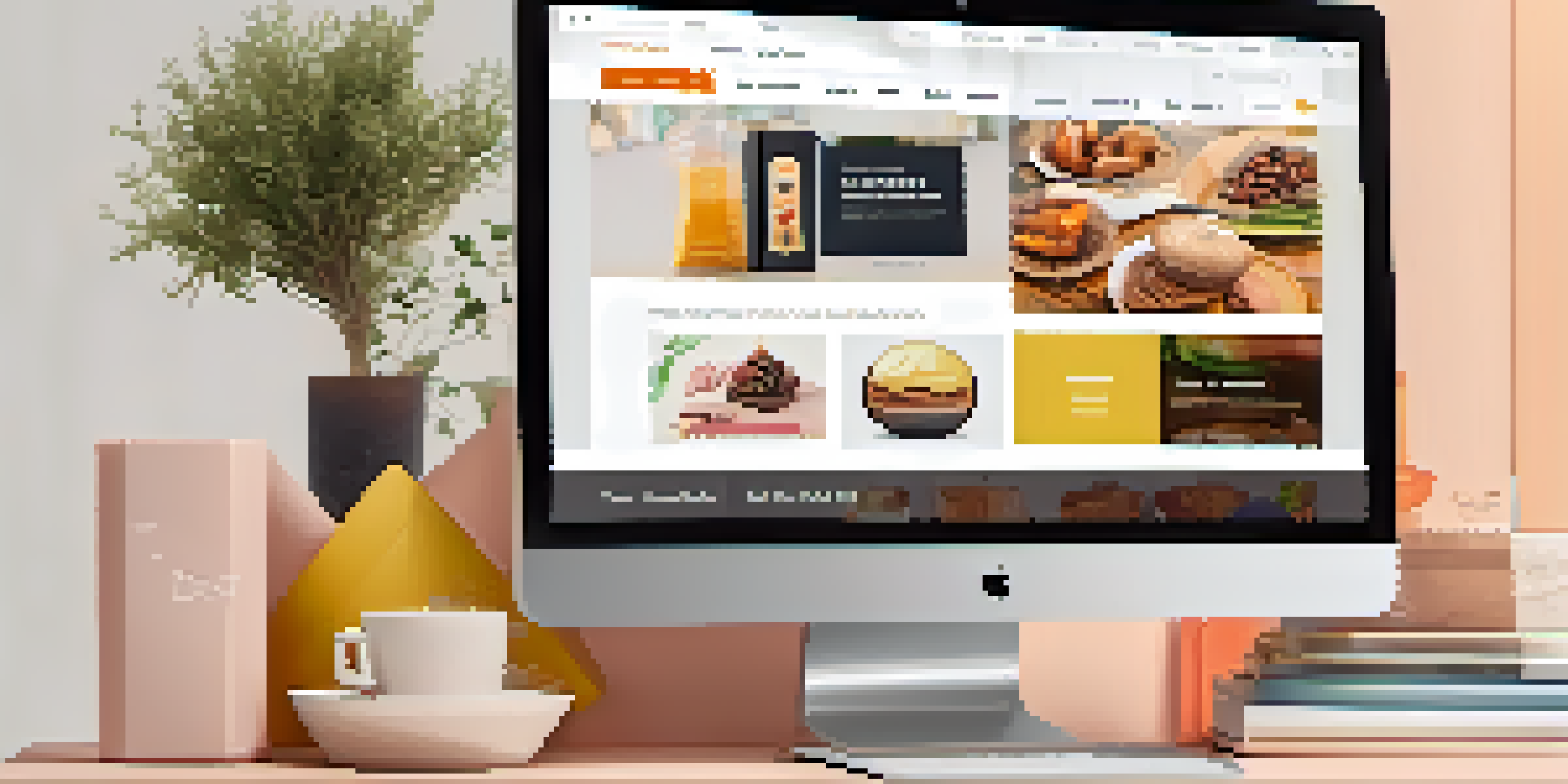 A modern e-commerce website interface shown on a laptop with vibrant product images and clear navigation.