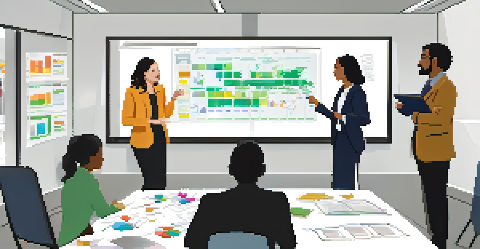 A group of diverse professionals participating in a negotiation workshop, practicing skills around a whiteboard filled with strategies.