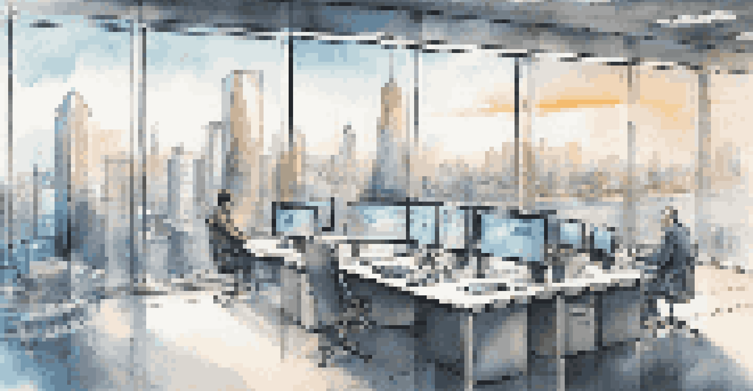 A modern office with screens showing data analytics and compliance tools, illustrating the use of technology for ethical practices in business.