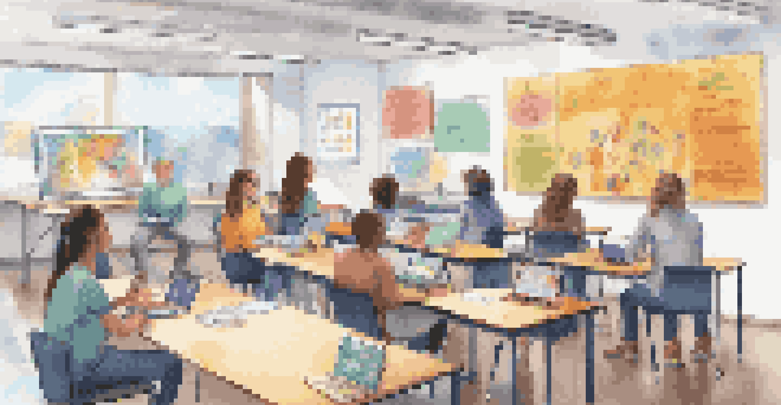 A classroom where students are engaged in both online and in-person learning activities.