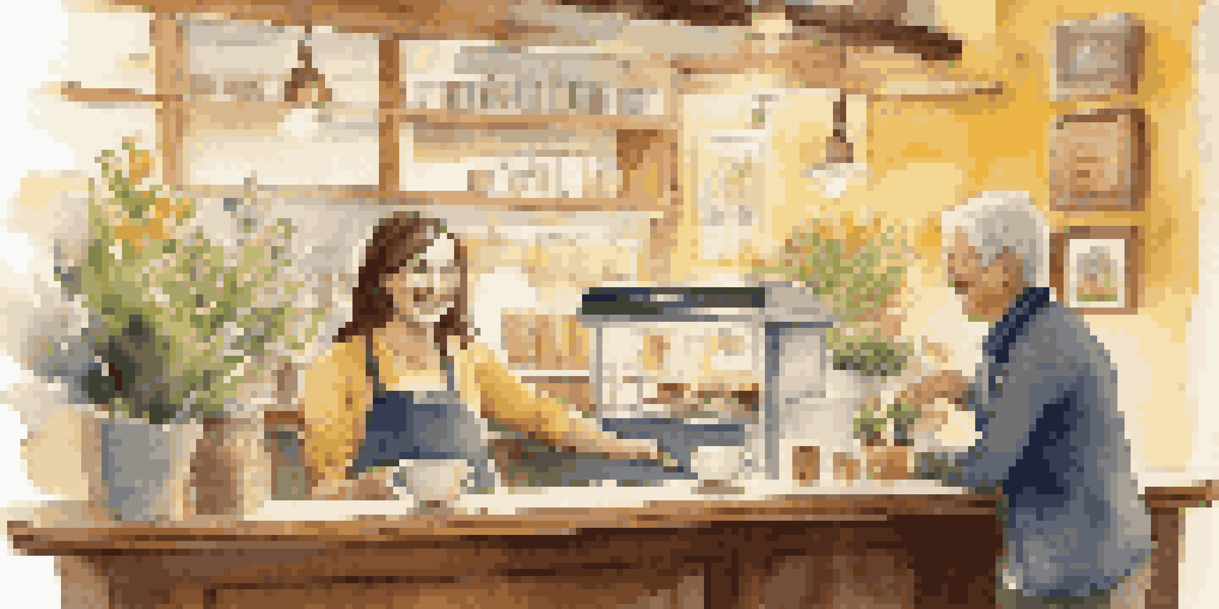 A cozy coffee shop with a barista serving a cappuccino to a smiling customer at the counter.