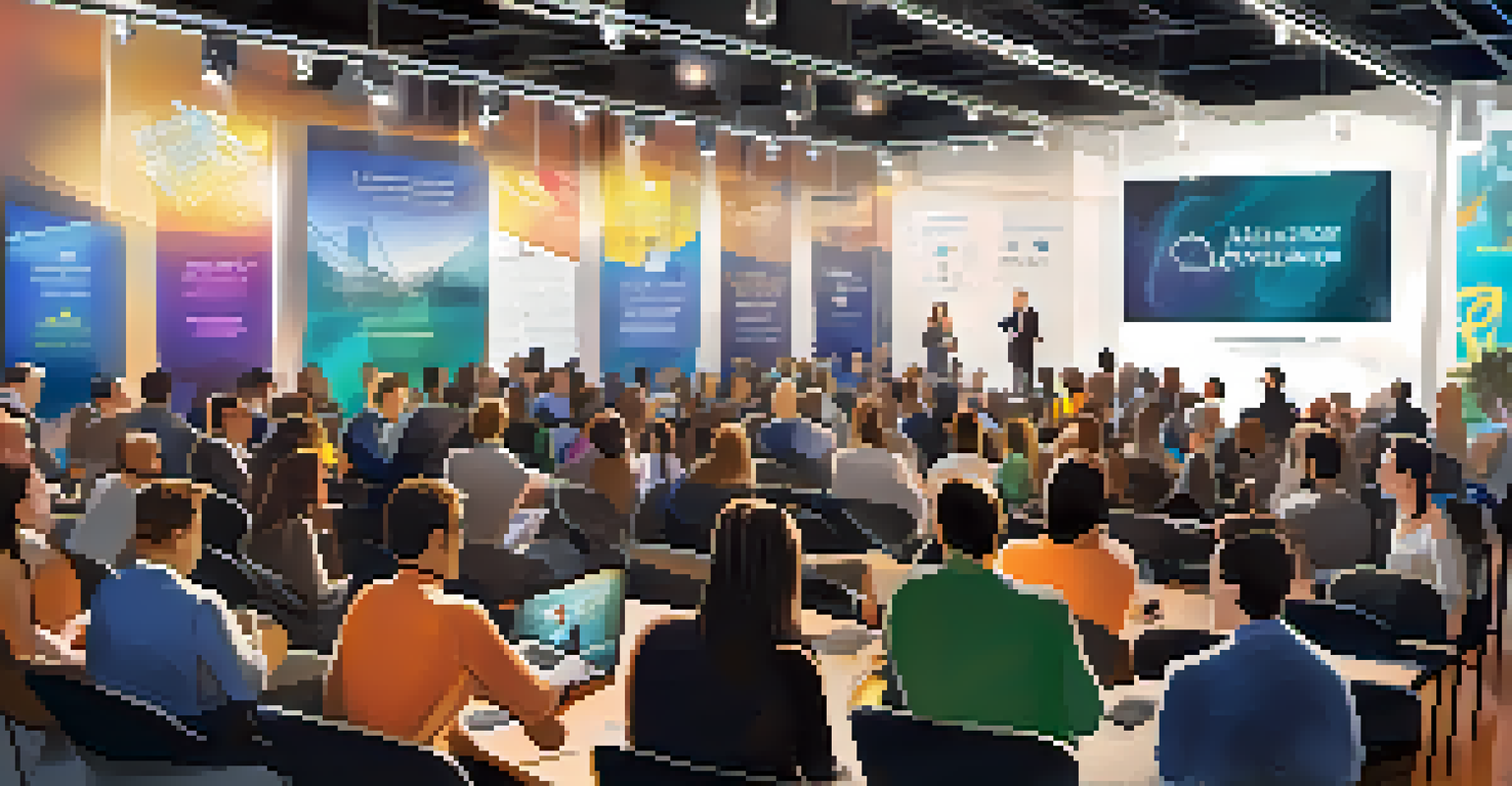 An energetic startup accelerator event with entrepreneurs pitching their ideas to investors on stage, bright spotlights, and an engaged audience.