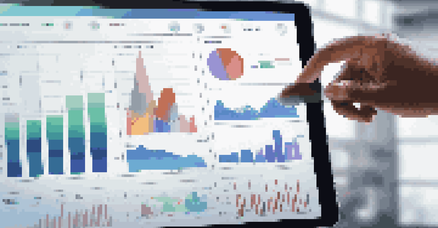 A close-up of hands using a touchscreen with project management graphs and charts.