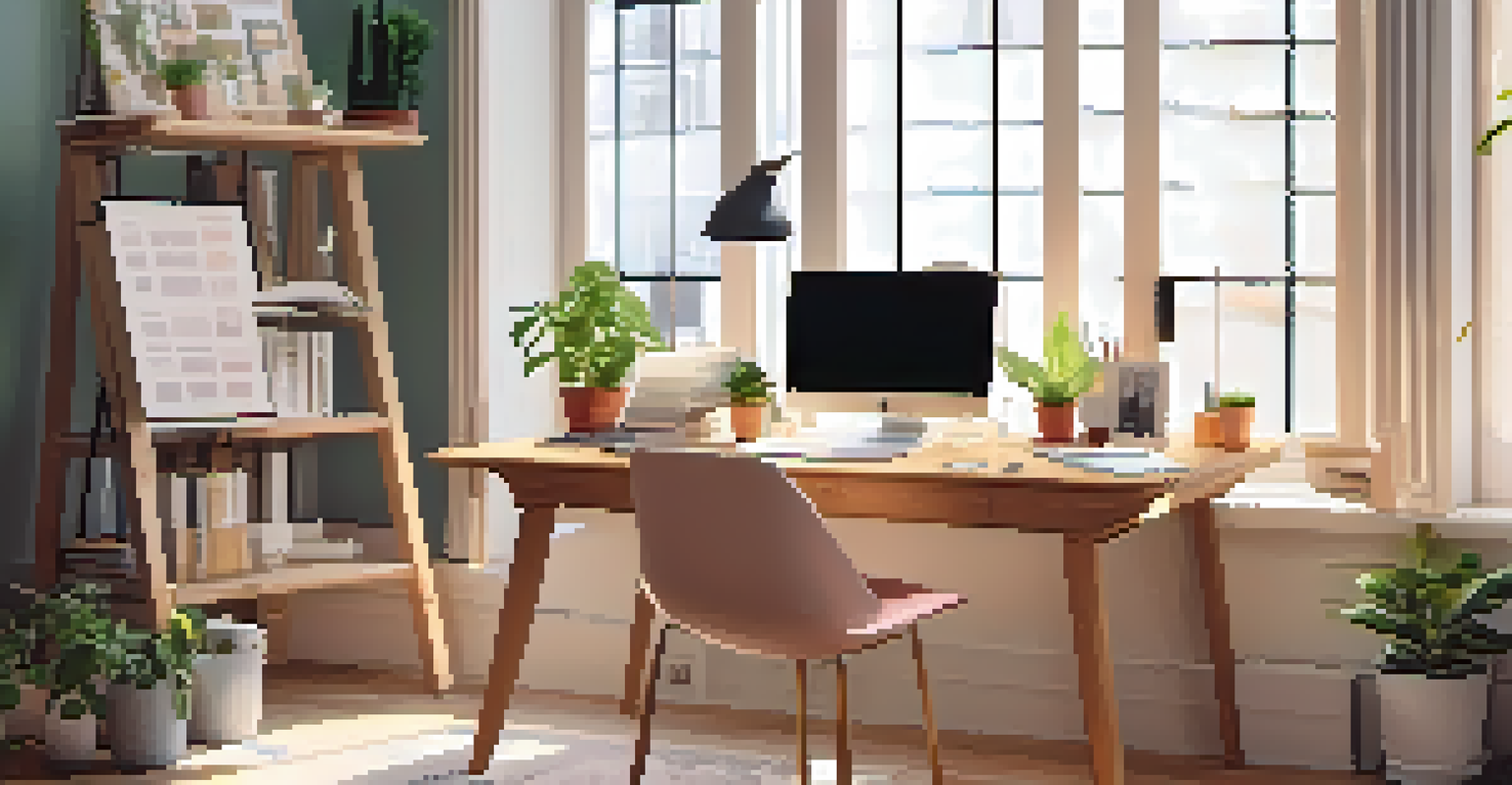 A bright and organized workspace with a laptop, coffee cup, and plants, ideal for planning a crowdfunding campaign.