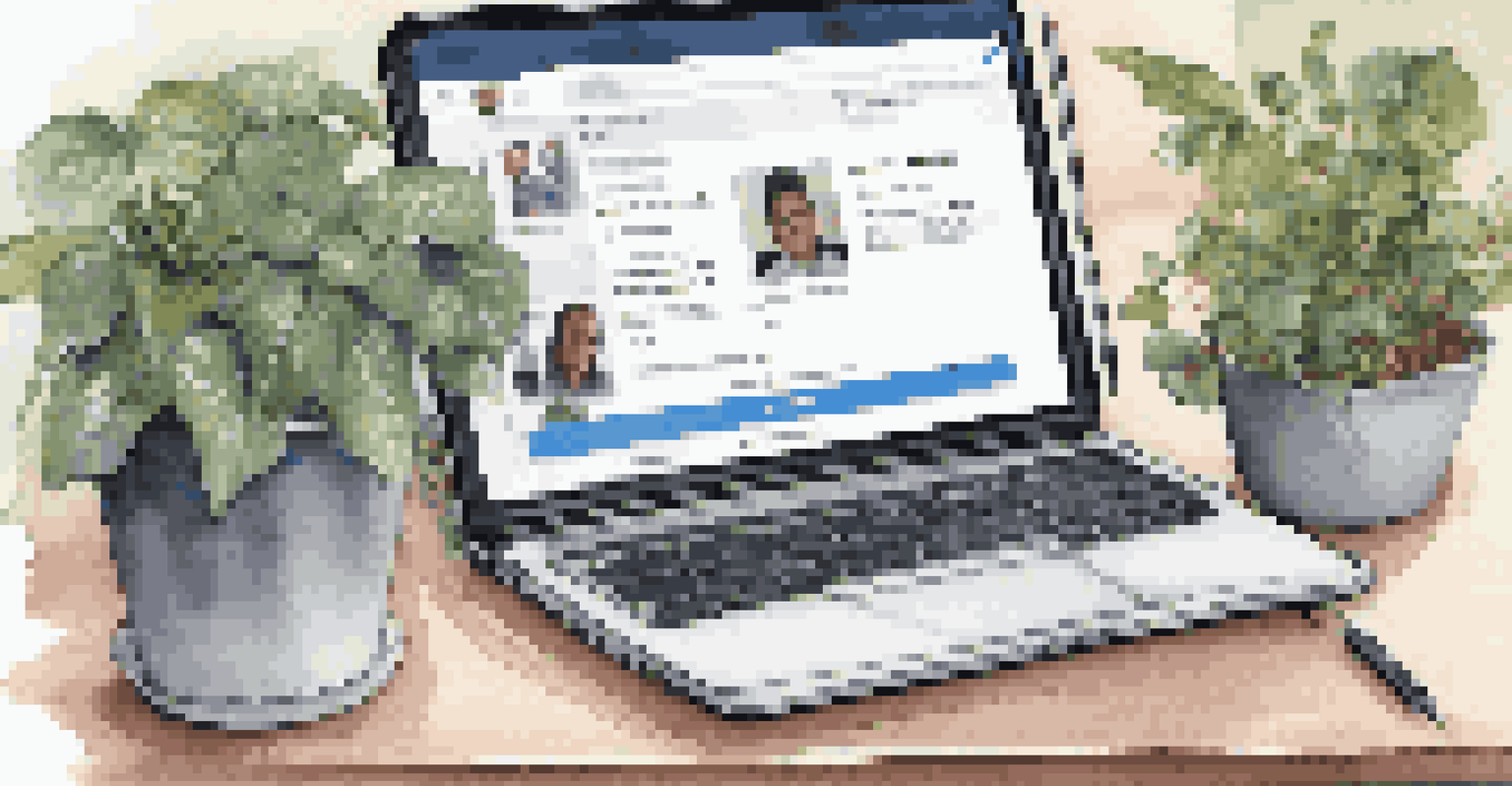 A workspace displaying social media tools for networking at a conference, including a laptop and smartphone.
