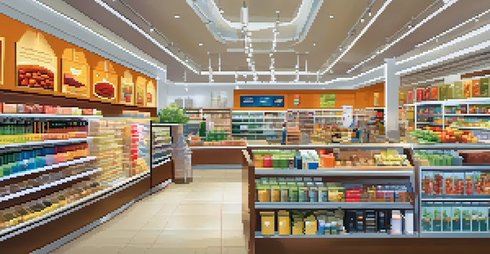 A vibrant retail store with organized shelves, friendly staff helping customers, and sunlight coming through the windows.