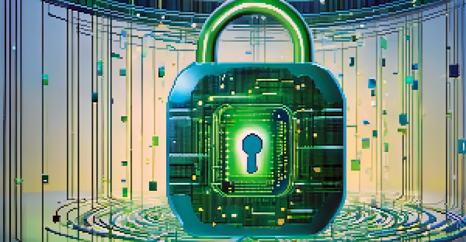 An abstract image of a digital lock with data bits being filtered out, emphasizing security and data minimization.
