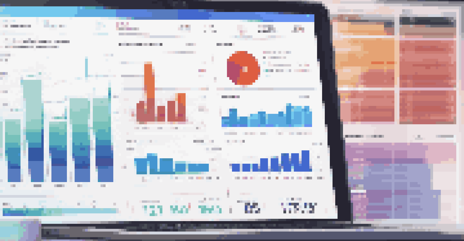 A digital dashboard showing performance metrics with colorful graphs and charts, with a hand indicating a specific metric.
