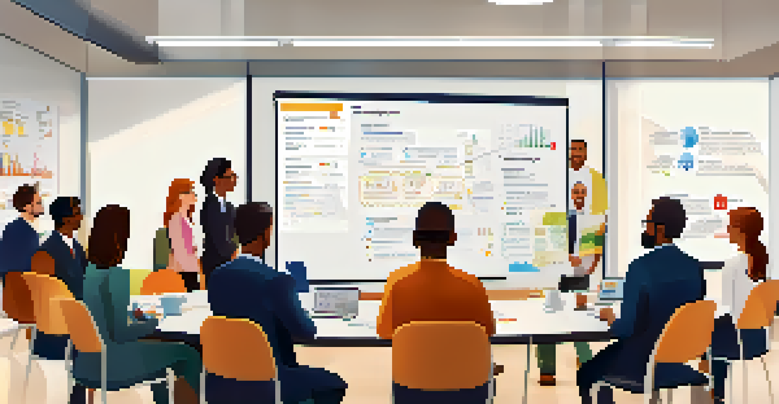 A diverse group of employees participating in a training session about flexible workplace policies, surrounded by modern office decor.