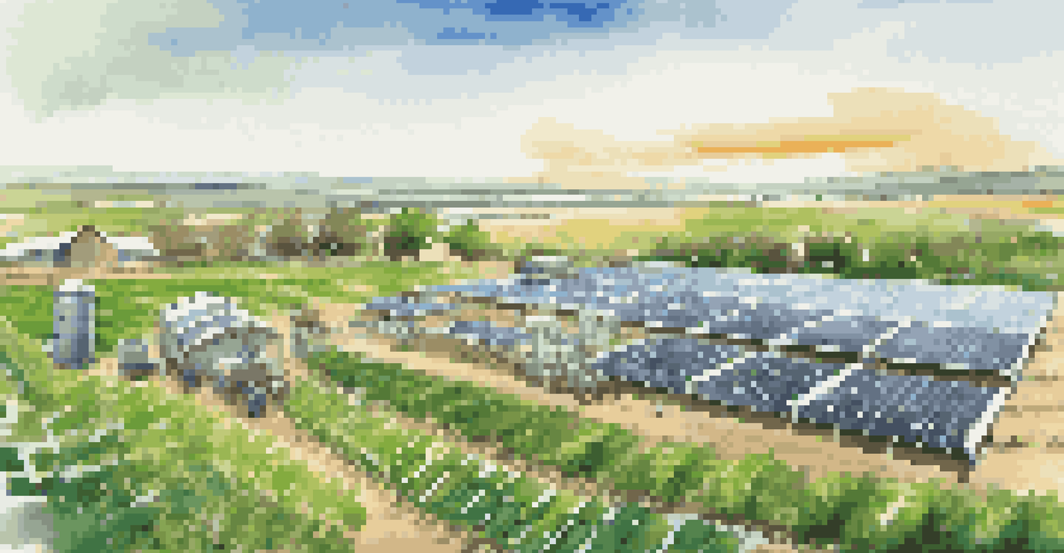 A high-tech farm with IoT devices and solar panels, demonstrating smart agriculture practices that promote sustainability.