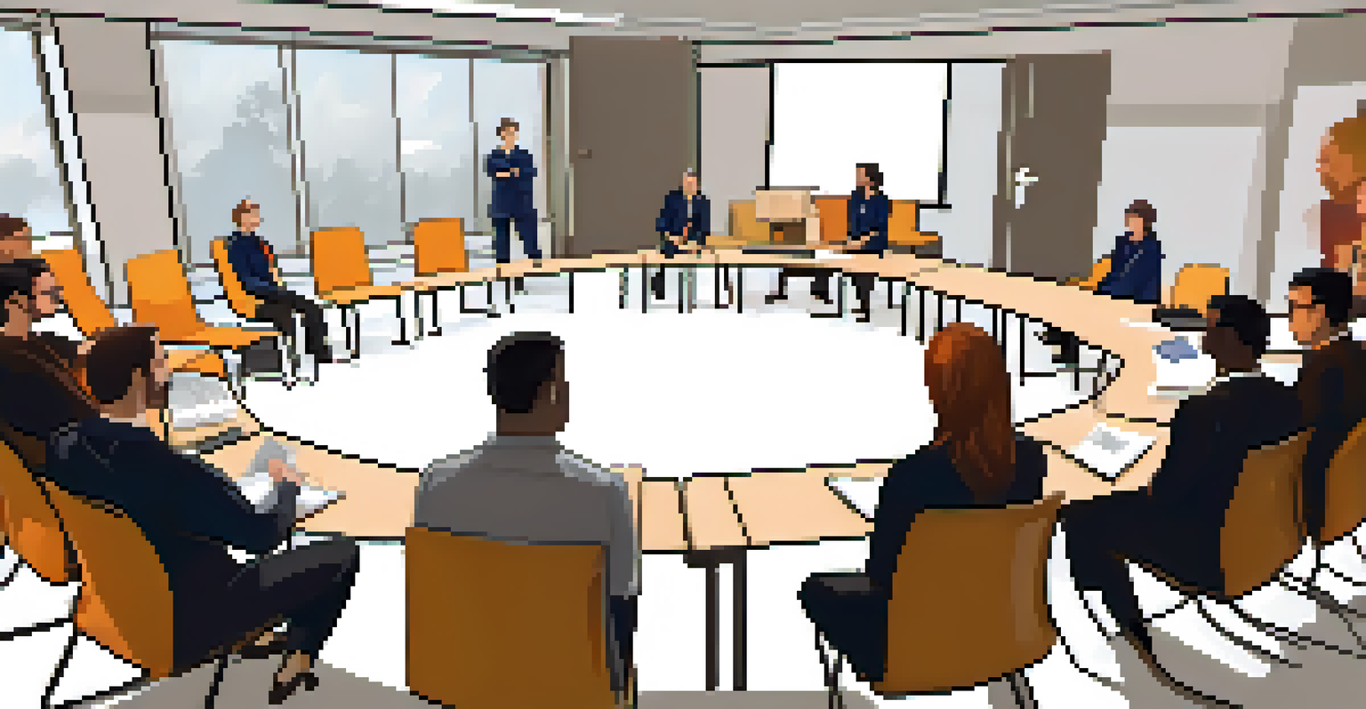 Employees participating in a role-playing exercise for crisis response training, with a trainer and a flip chart in the background.