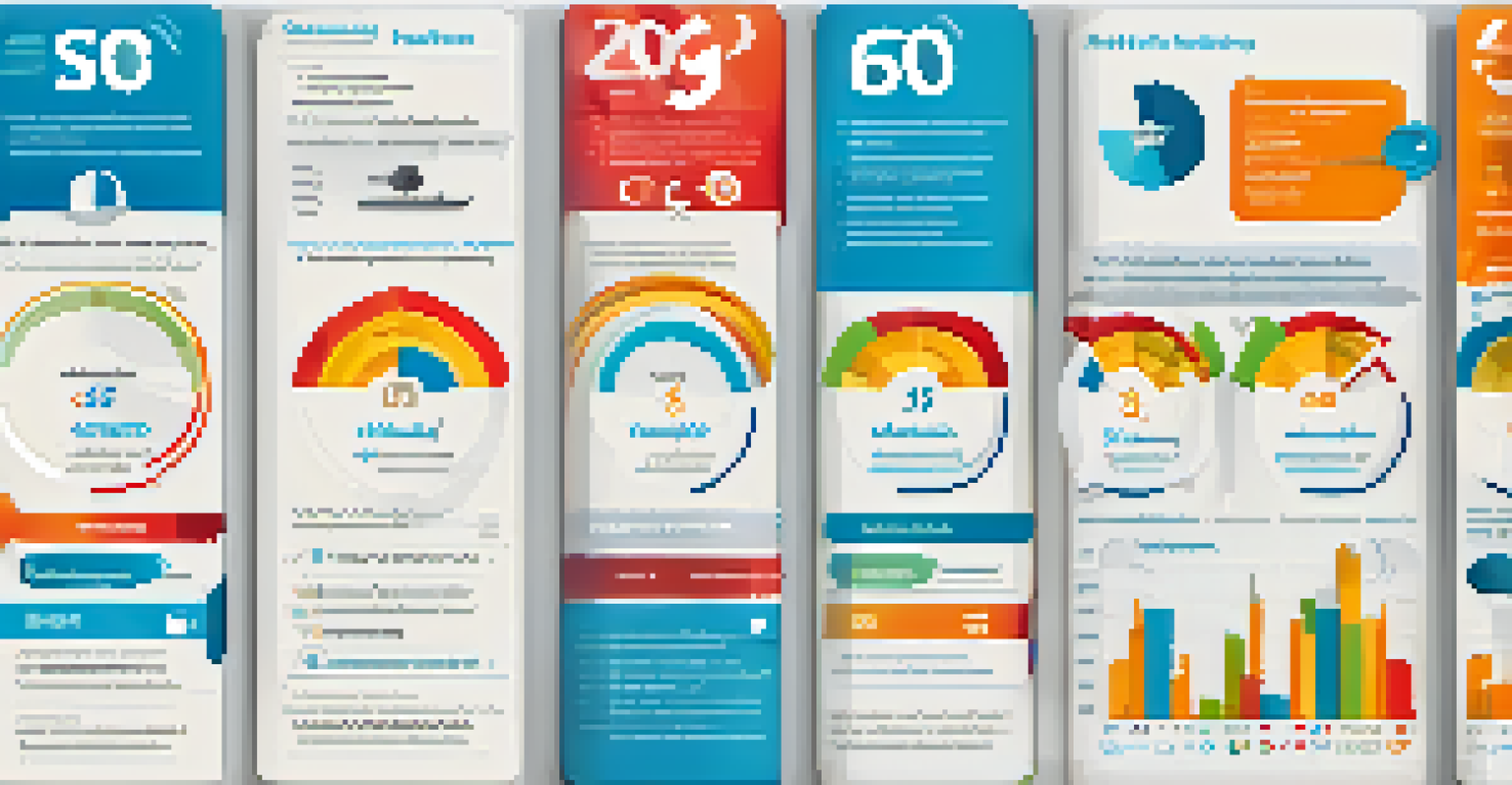 An infographic displaying SEO performance metrics, with colorful icons representing keyword rankings and backlinks, presented in an easy-to-understand layout.