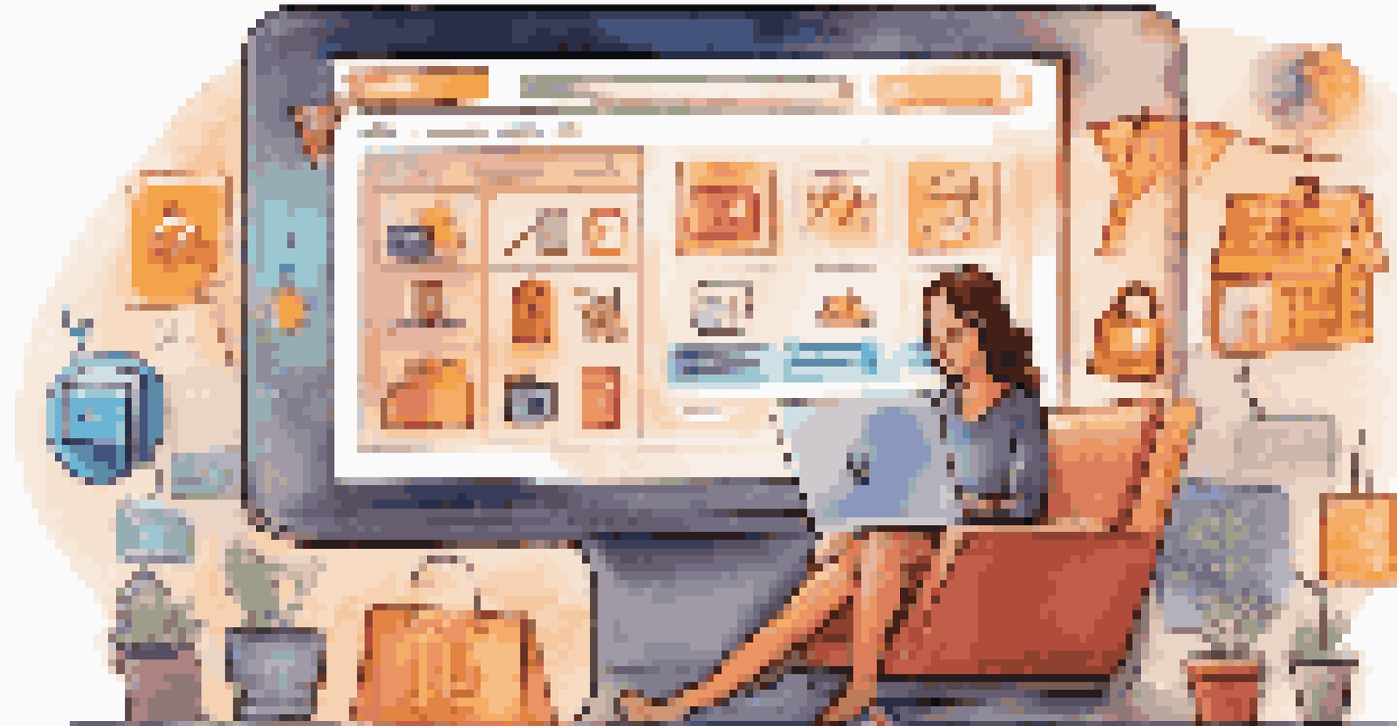 A person shopping online on a laptop, surrounded by icons representing data privacy and consumer rights.