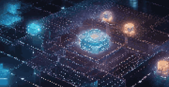 A detailed view of a digital blockchain with glowing blocks interconnected in a dark setting.