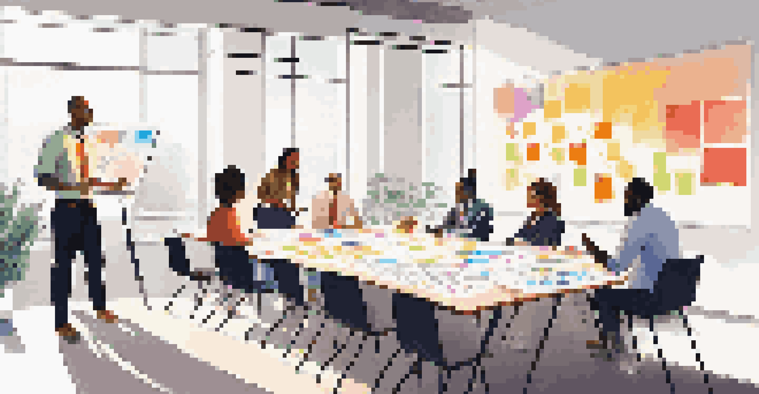 A diverse team of professionals collaborating on marketing strategies at a conference table.