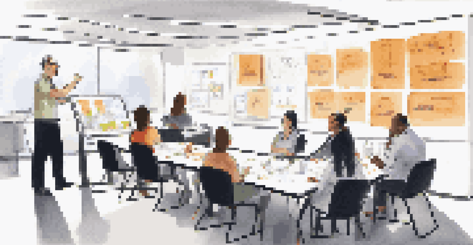 A facilitator leading a training session on business continuity planning with participants engaged in a tabletop exercise and a diagram on the whiteboard.