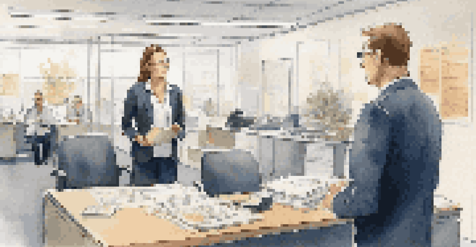 An employee reporting an issue to a manager in a professional office, with a warm and inviting atmosphere.