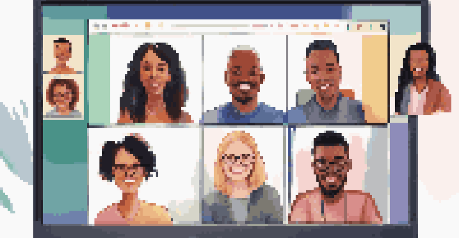 A computer screen displaying a virtual team meeting with diverse participants in their home settings, while someone takes notes.