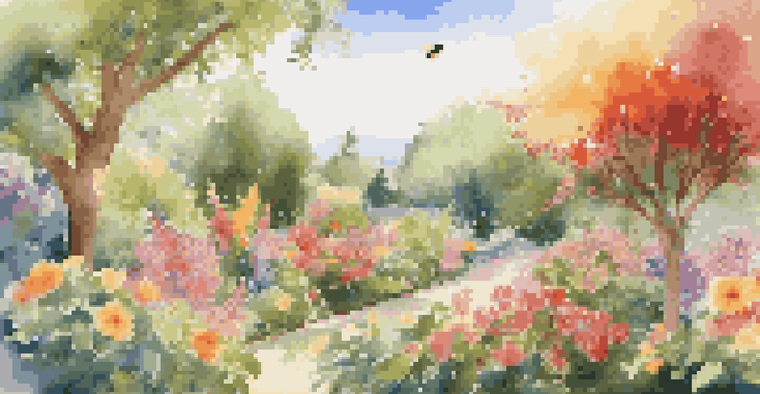 A colorful garden with blooming flowers and bees, symbolizing the idea of high-quality data leading to successful business outcomes.