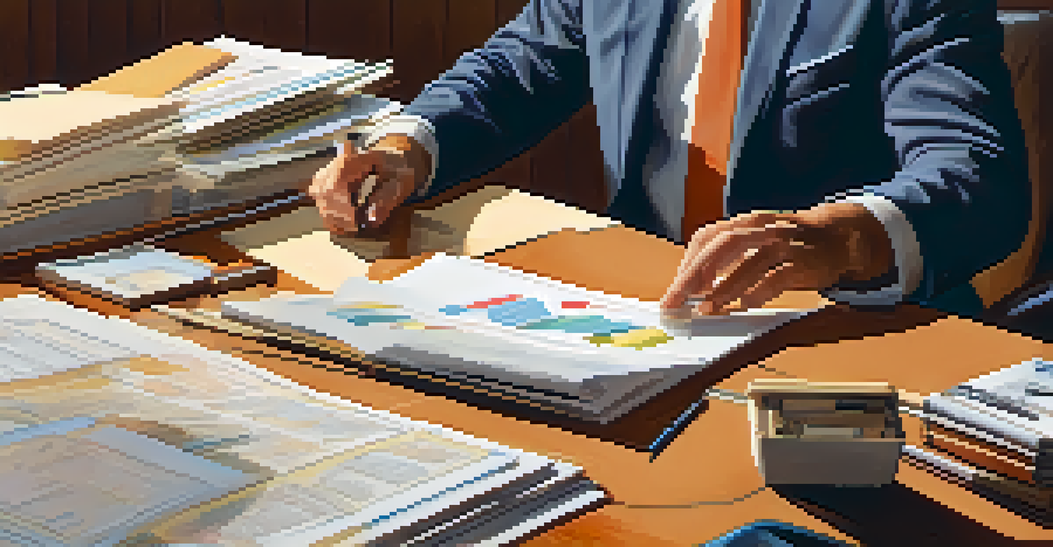 A cluttered desk with charts and paperwork illustrating the process of identifying critical business functions.