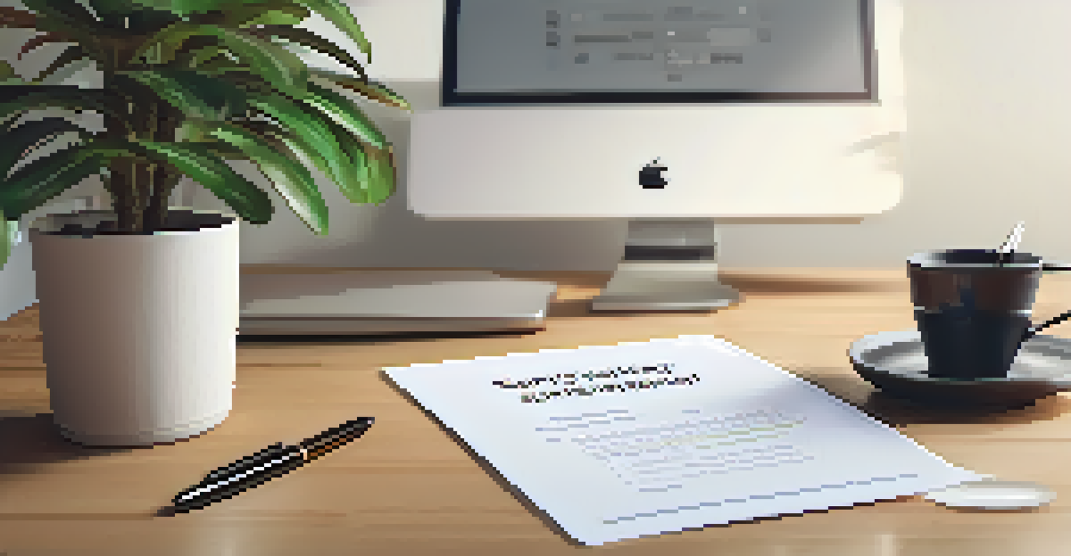 A close-up of a feedback survey form on a desk with a laptop, coffee cup, and a plant, showcasing employee satisfaction questions.