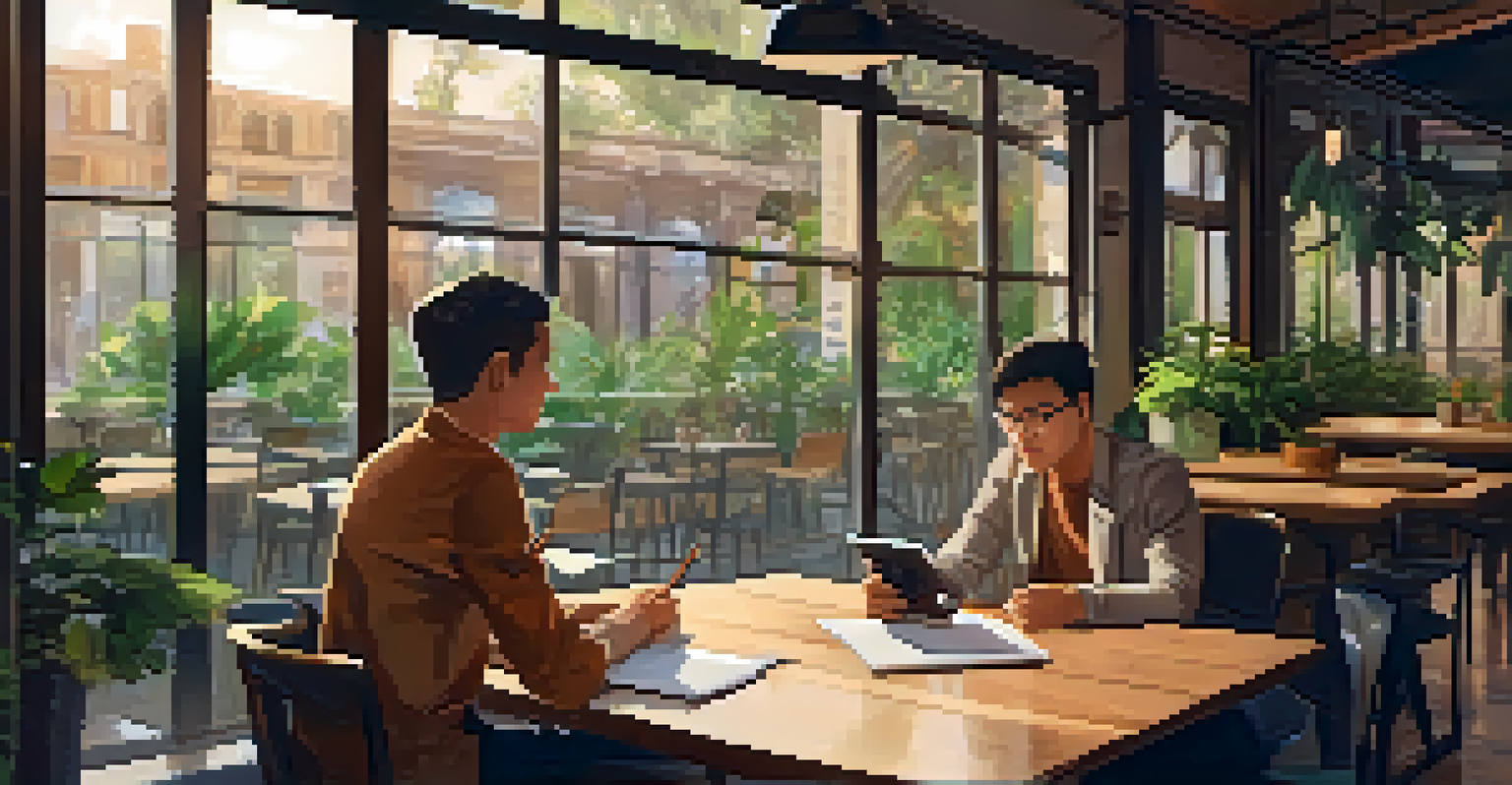 A mentor and a startup founder engaged in a lively discussion in a cozy cafe setting.