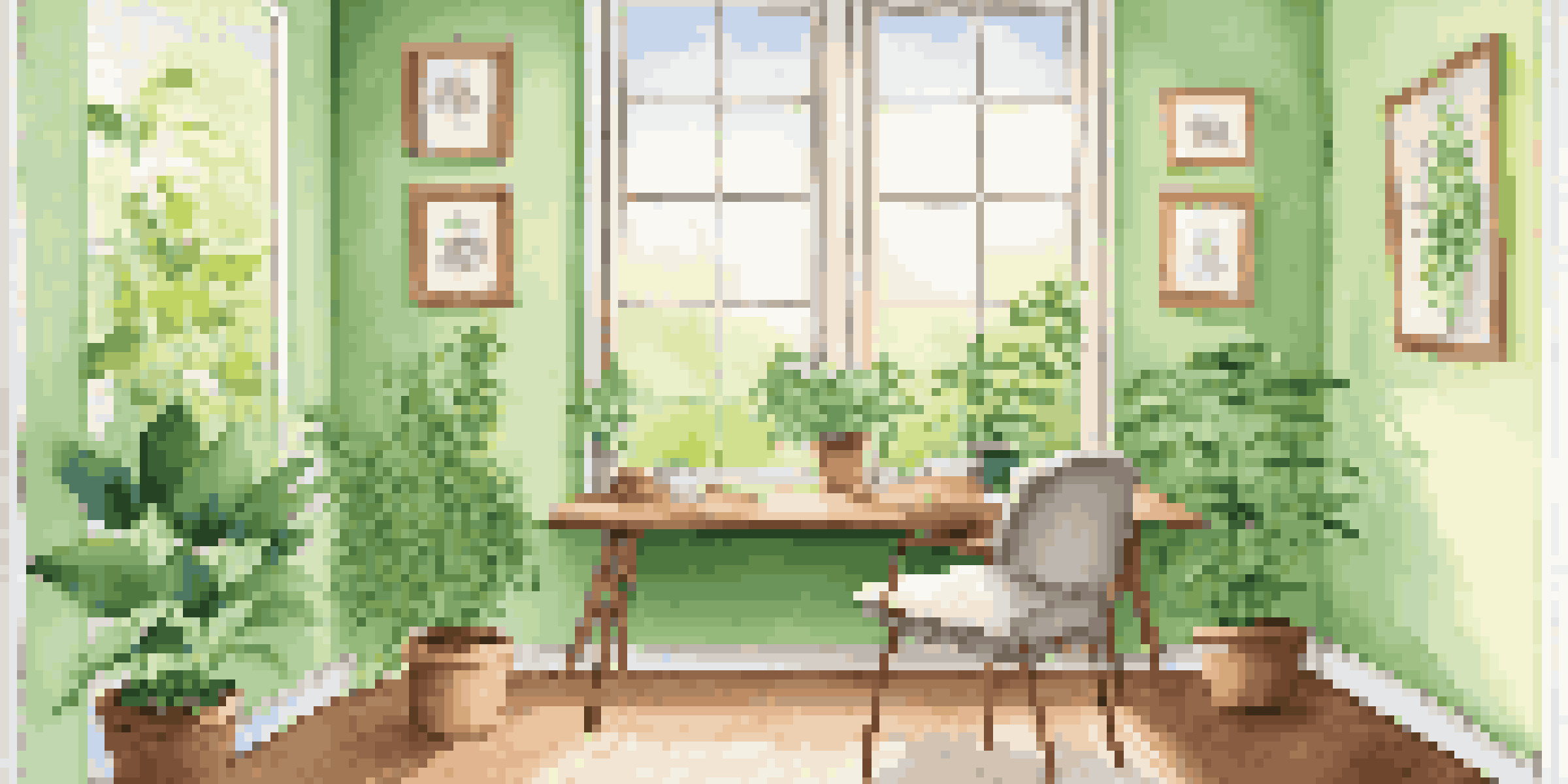 A peaceful office with sunlight, a comfortable chair, tea, and green plants, promoting mental wellness.