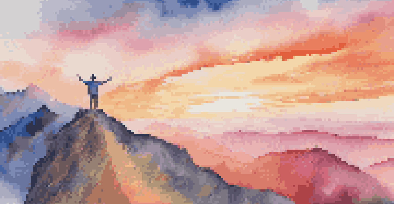 A person on a mountain peak at sunrise, arms raised in triumph, symbolizing the journey of innovation and the pursuit of new possibilities.
