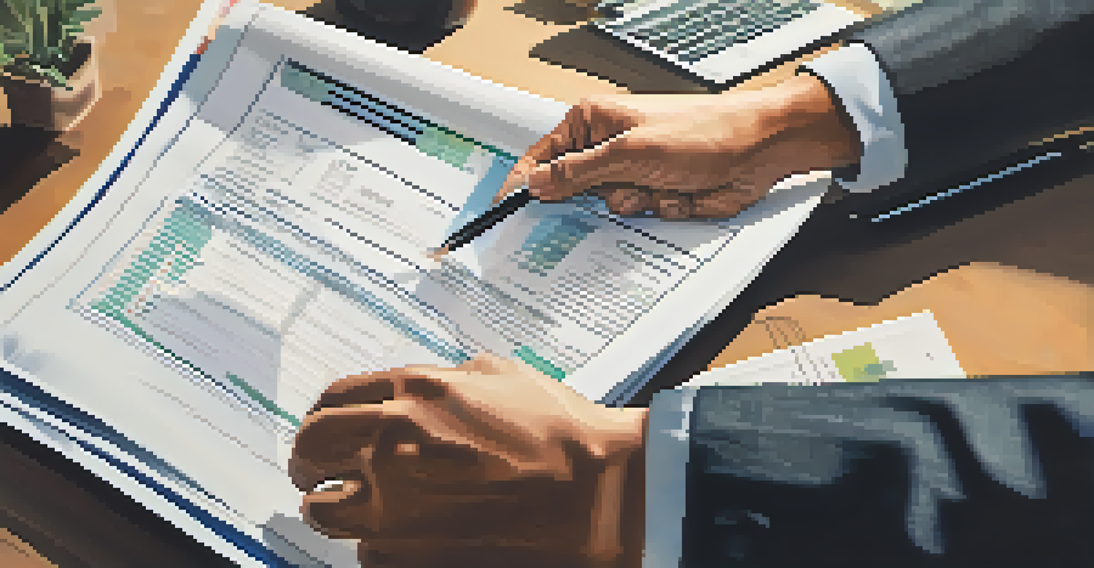 Two hands shaking over a financial document, representing a business agreement, with a blurred office background filled with charts.