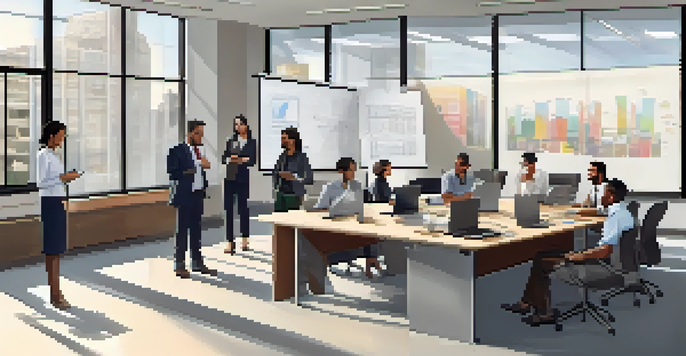 Employees of diverse backgrounds participating in a Business Continuity Management training session in a modern office.