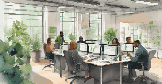 A diverse team of professionals in a well-lit office discussing ethical data practices around a large table.