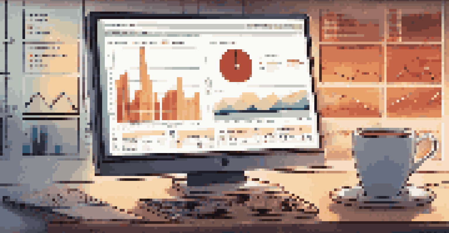 Close-up of a financial dashboard on a computer screen with graphs and metrics.