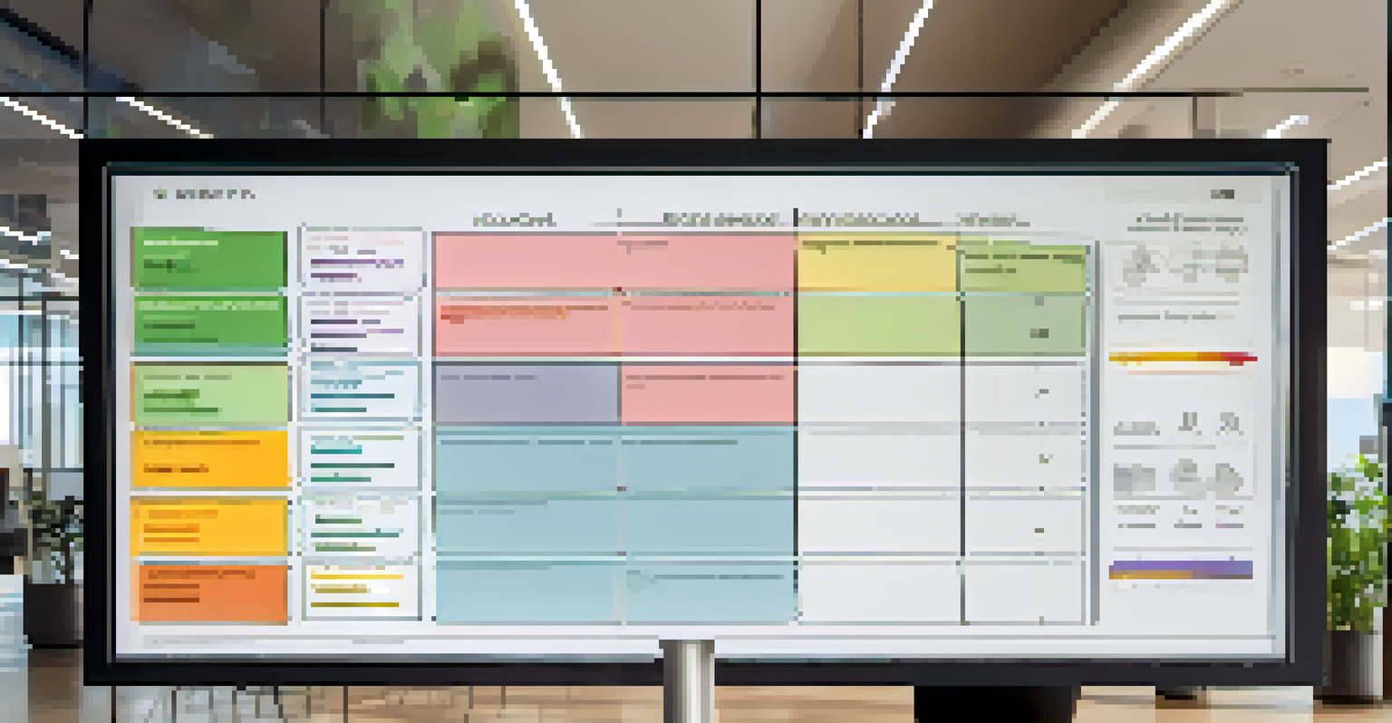 A digital risk matrix chart highlighting various risk levels in a modern office environment.